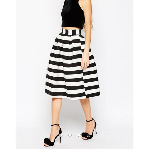 ASOS Black And White Scuba Striped Midi Skirt 00P - Picture 3 of 9